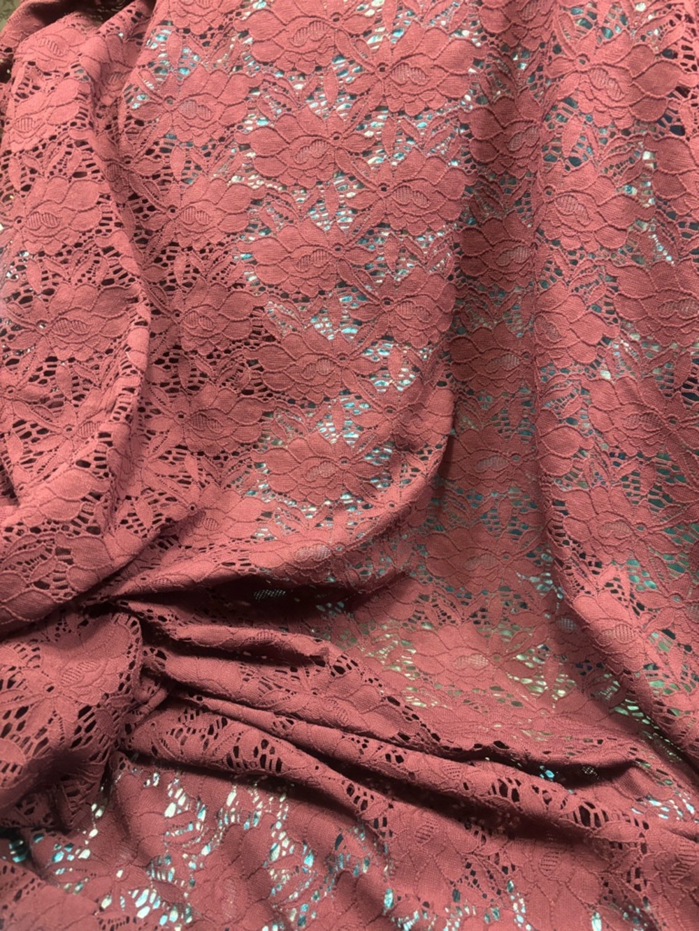 Wine Floral Lace Fabric 47” x 53”